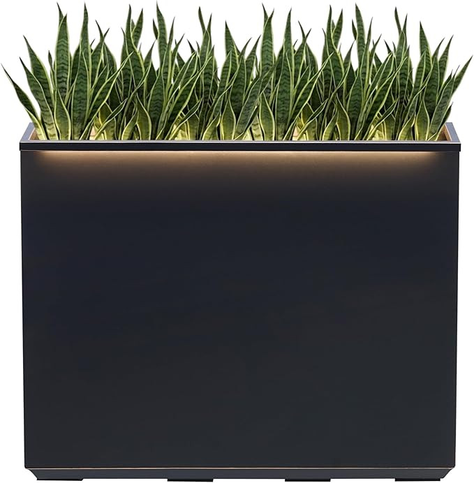 Metallic Heavy Outdoor Planter Box with LED Light, Span Planter, Pure Black with Hand Brushed Gol... | Amazon (US)