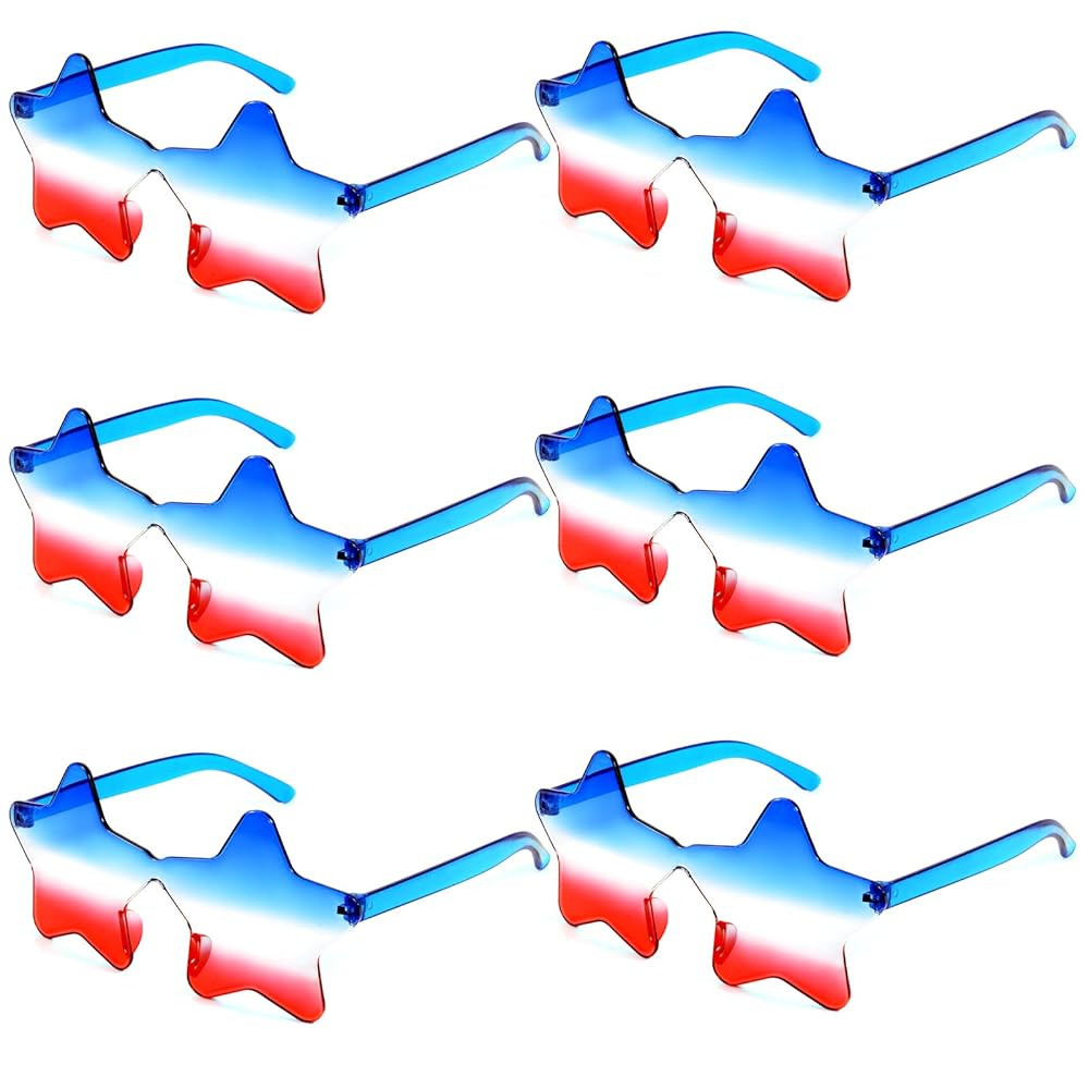 JUSTOTRY 6 Pcs 4th of July Sunglsses Patriotic Glasses Red White and Blue American Flag Sunglasse... | Amazon (US)