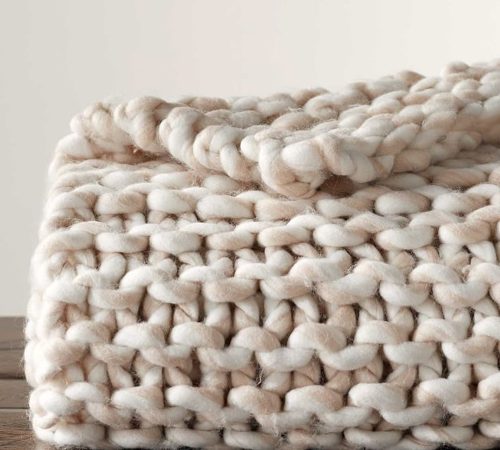 Chunky Hand-Knit Throw, 44 x 56&amp;quot;, Neutral | Pottery Barn (US)