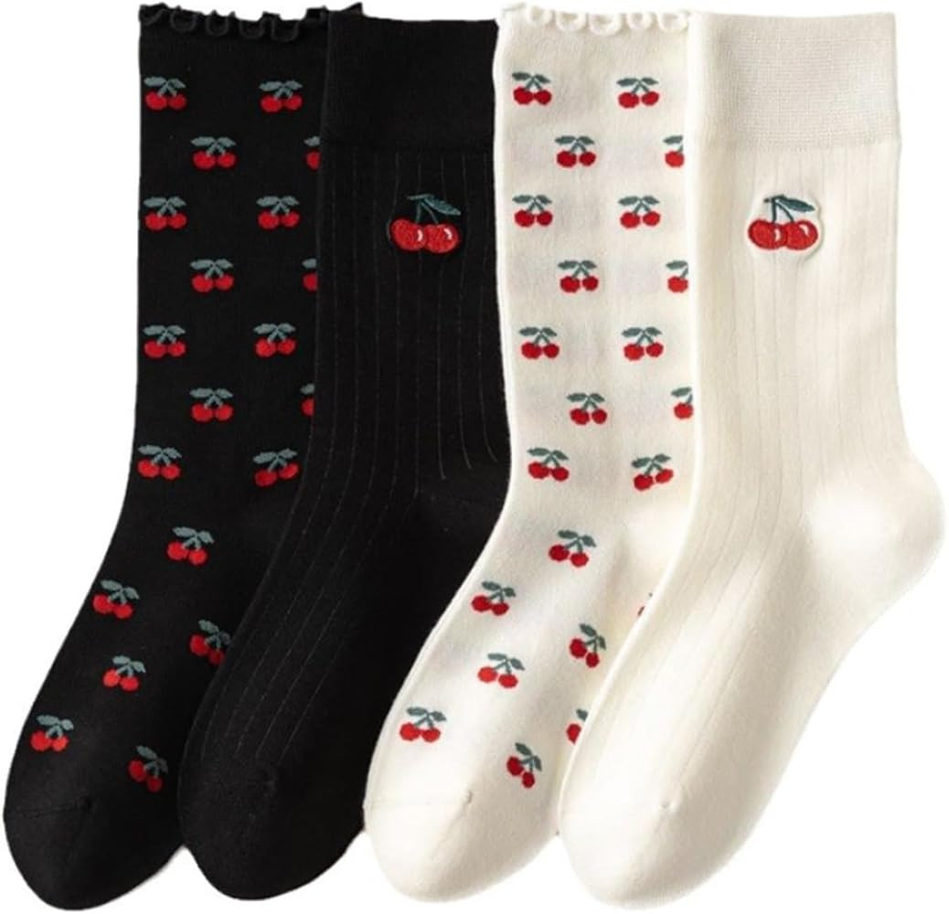 Deeorla Novelty Socks for Women and Girls Cute Cherry Ankle Crew Cotton Socks 4Pairs | Amazon (US)