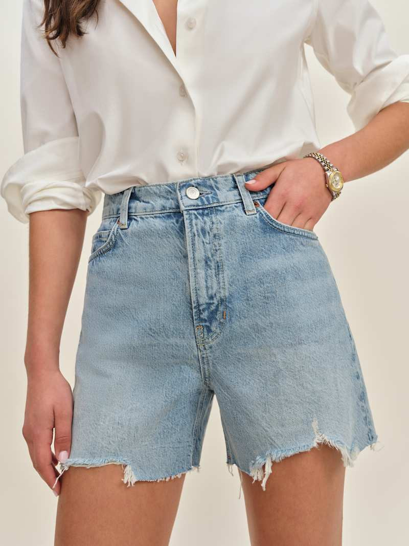Saige High Rise 4” Jean Shorts | Reformation (Global)