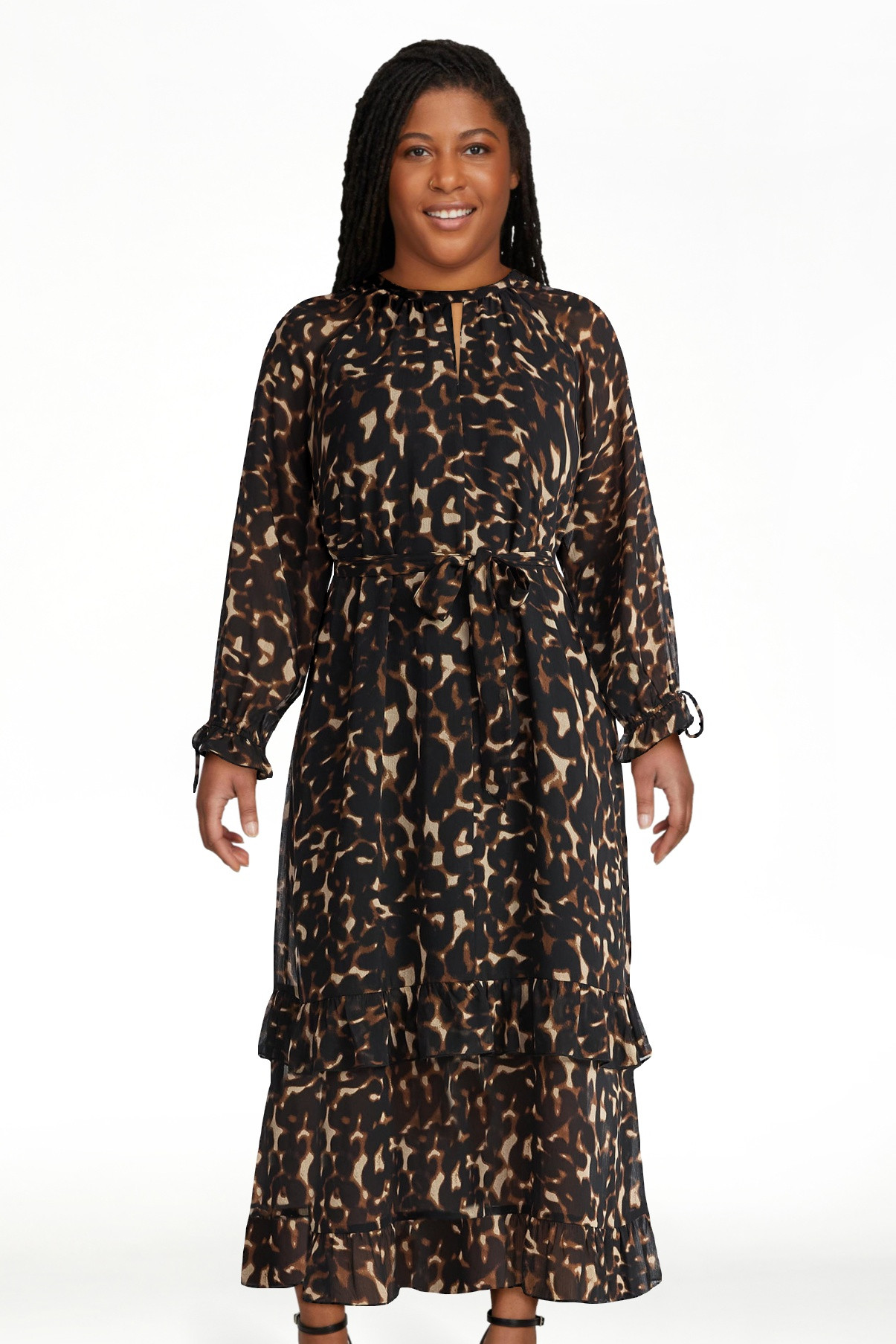 Time and Tru Women's High Neck Tiered Midi Dress, Sizes XS-XXXL | Walmart (US)