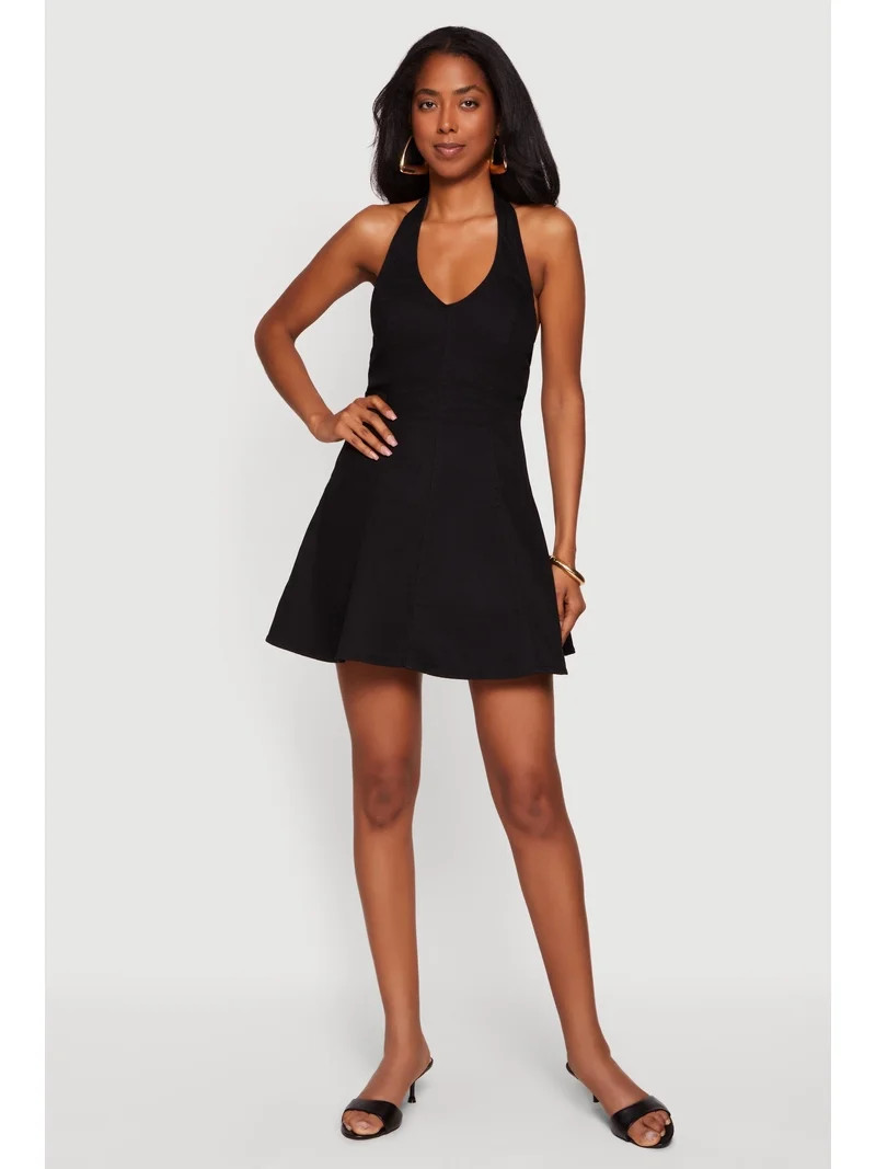 Women's Zip Back Denim Halter Mini Dress | Walmart (US)