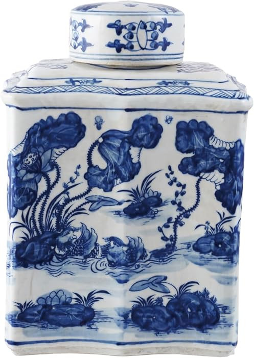 Creative Co-Op Hand-Painted Stoneware Vintage Reproduction Ginger Jar with Water Landscape, Blue ... | Amazon (US)