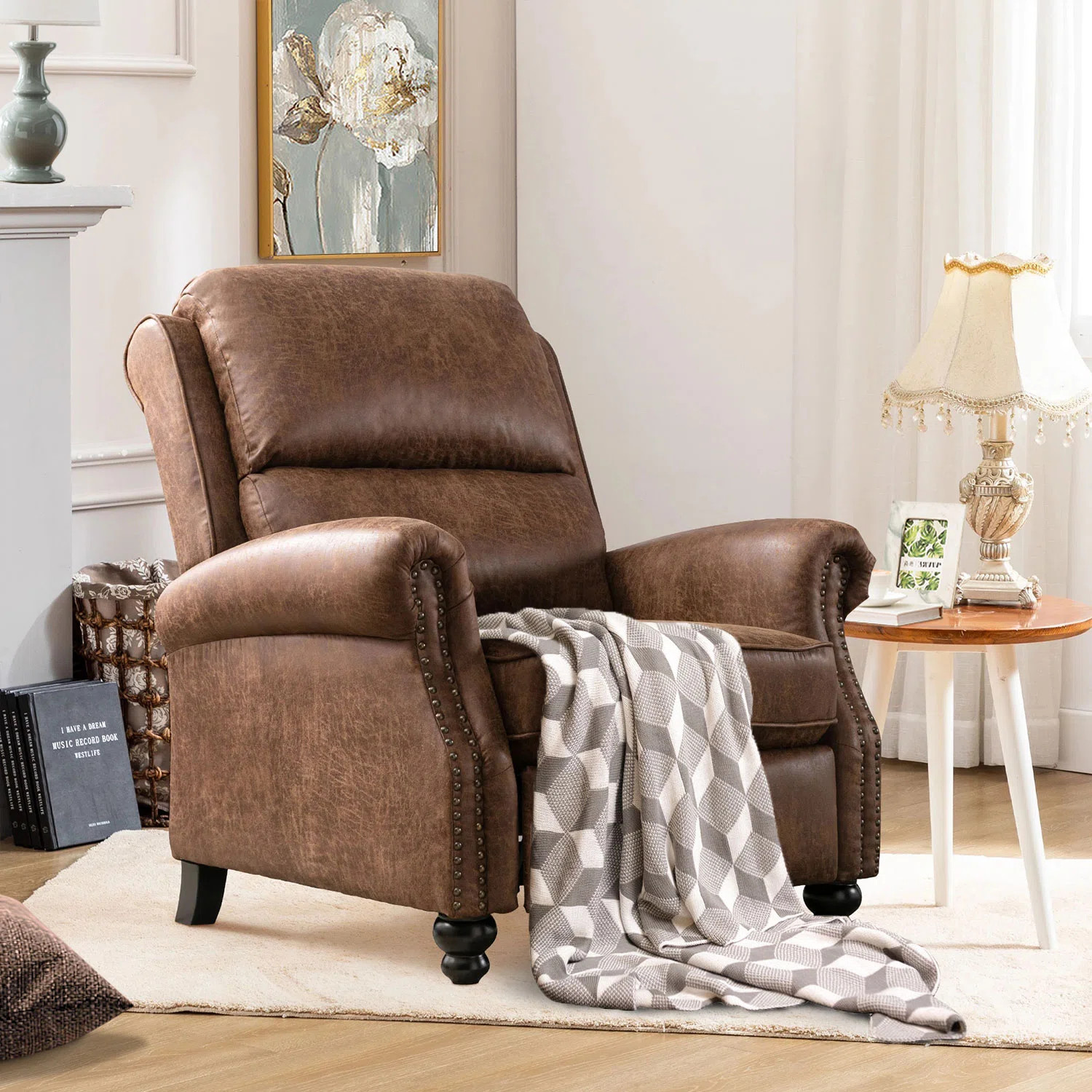 34.6" Wide Classic and Overstuffed Soft Pushback Recliner with Rivet | Wayfair North America