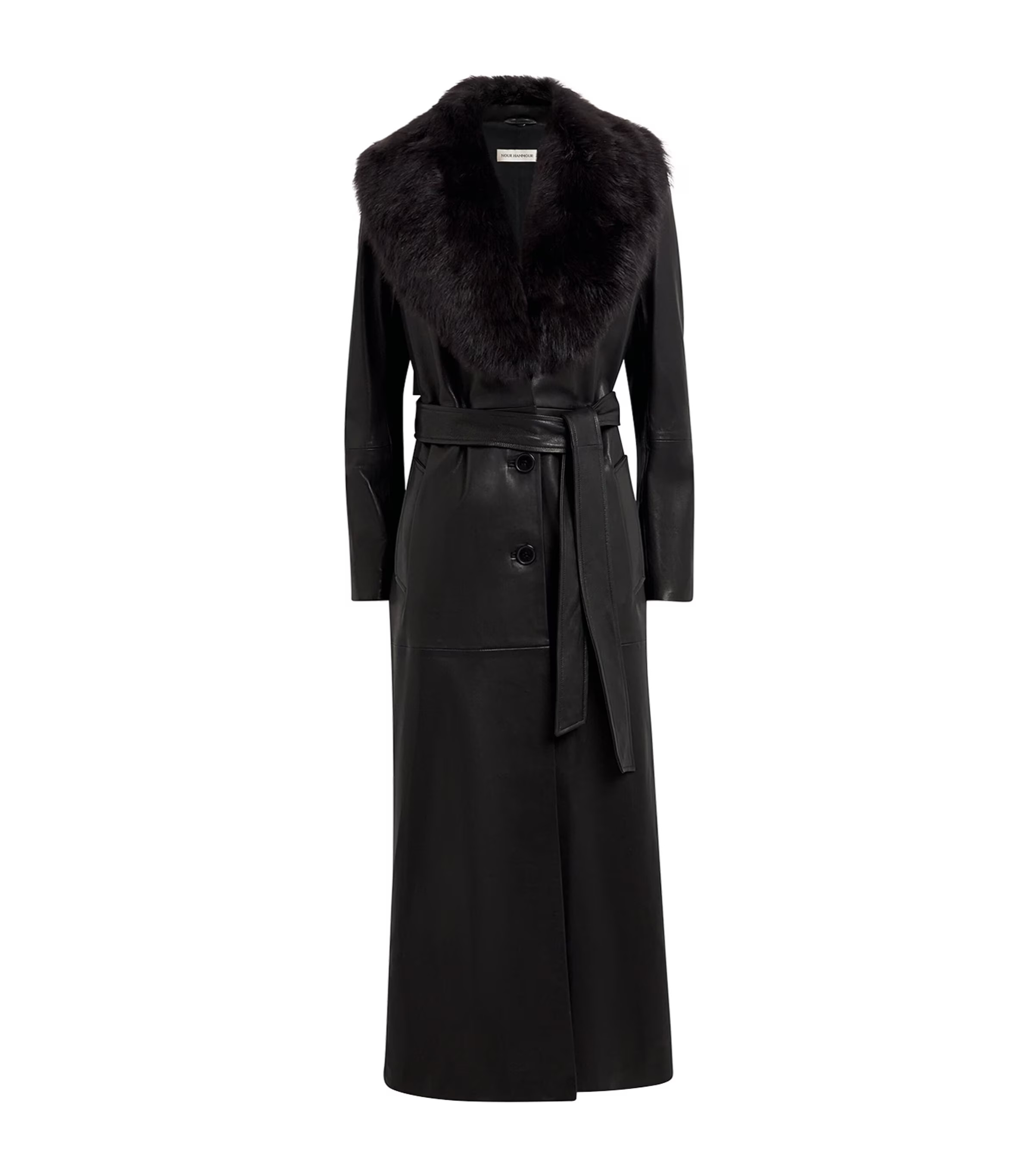 NOUR HAMMOUR Shearling-Collar Dakota Leather Coat | Harrods