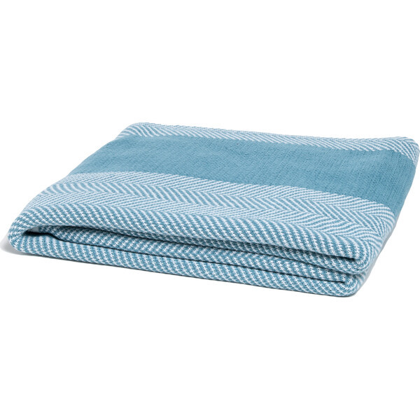 Eco Poly Herringbone Stripe Throw, Aqua/White | Maisonette