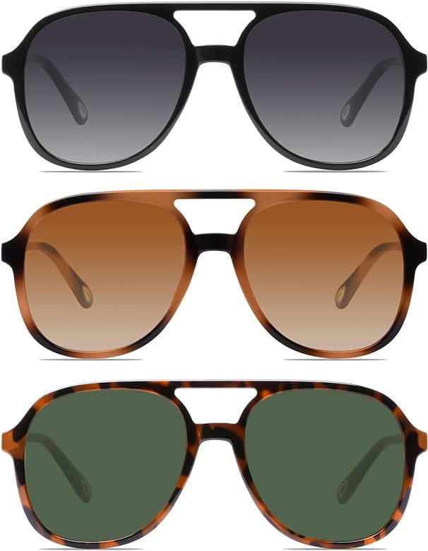 YDAOWKN Retro Square Aviator Sunglasses for Womens Mens Vintage 70s Double Bridge Sun Glasses | Amazon (US)