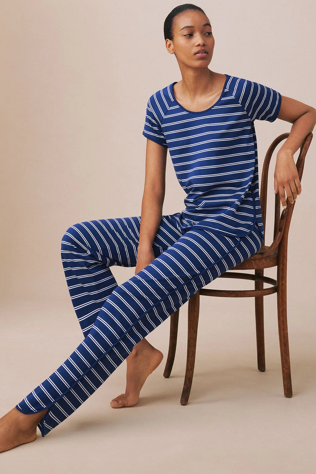 Pima Short-Long Set in Blue Depths Tidal Stripe | Lake Pajamas