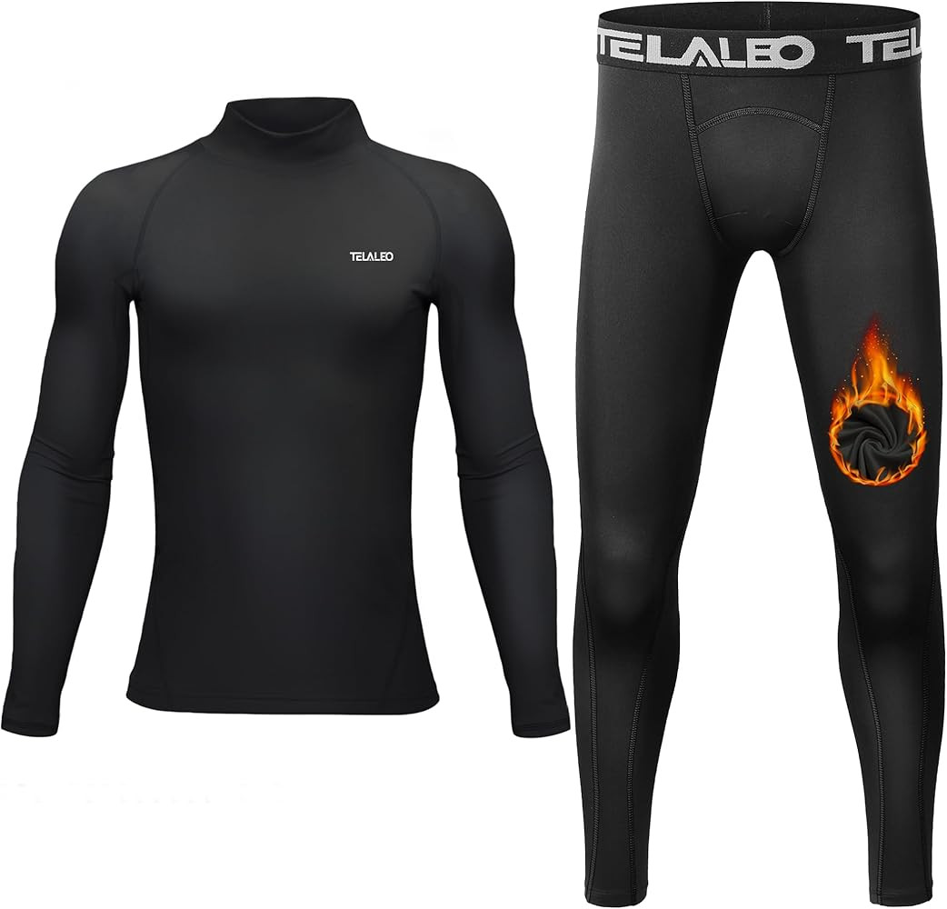TELALEO Boys' Girls' Long Sleeve Compression Shirts Thermal Fleece Lined Kids Athletic Sports Top... | Amazon (US)