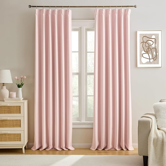 Baby Pink Room Darkening Curtains, Pinch Pleat with Hooks, Modern Design Light Reducing & Privacy... | Amazon (US)