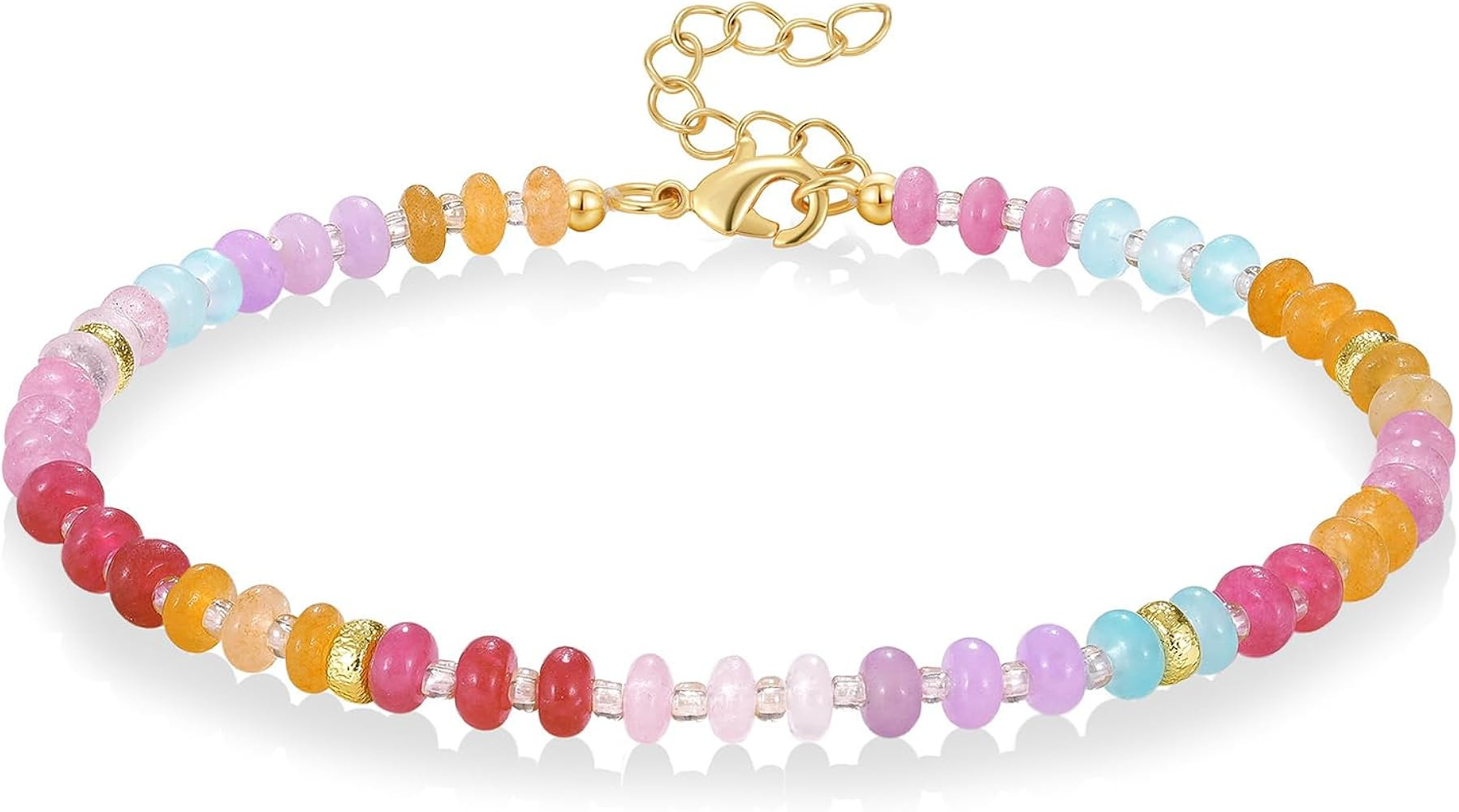 KissYan Beaded Ankle Bracelet for Women, Colorful Natural Gemstone Anklet, Waterproof Handmade Be... | Amazon (US)