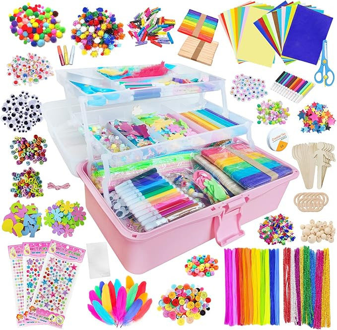 Itopstar 3000 Kids Arts and Crafts Supplies for Kids Crafting Supply in 3 Layered Plastic Art Box... | Amazon (US)