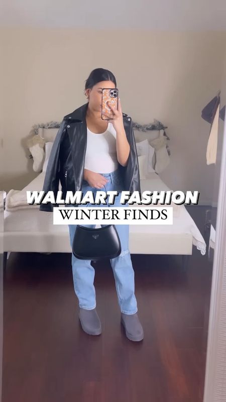 Walmart winter fashion 
Faux leather jacket: xs 
White bodysuit: xs
Straight jeans: 2 
Mini boots: 6.5 
Grey sweater: xs 
Black jeans: 2
Silver boots: 6.5 
Cream sweater: xs 
Sherpa lined jacket: xs 
Dark wash jeans: 2 
White sneakers: 6.5 
#walmartfashion #walmartpartner

#LTKSeasonal #LTKHoliday #LTKstyletip