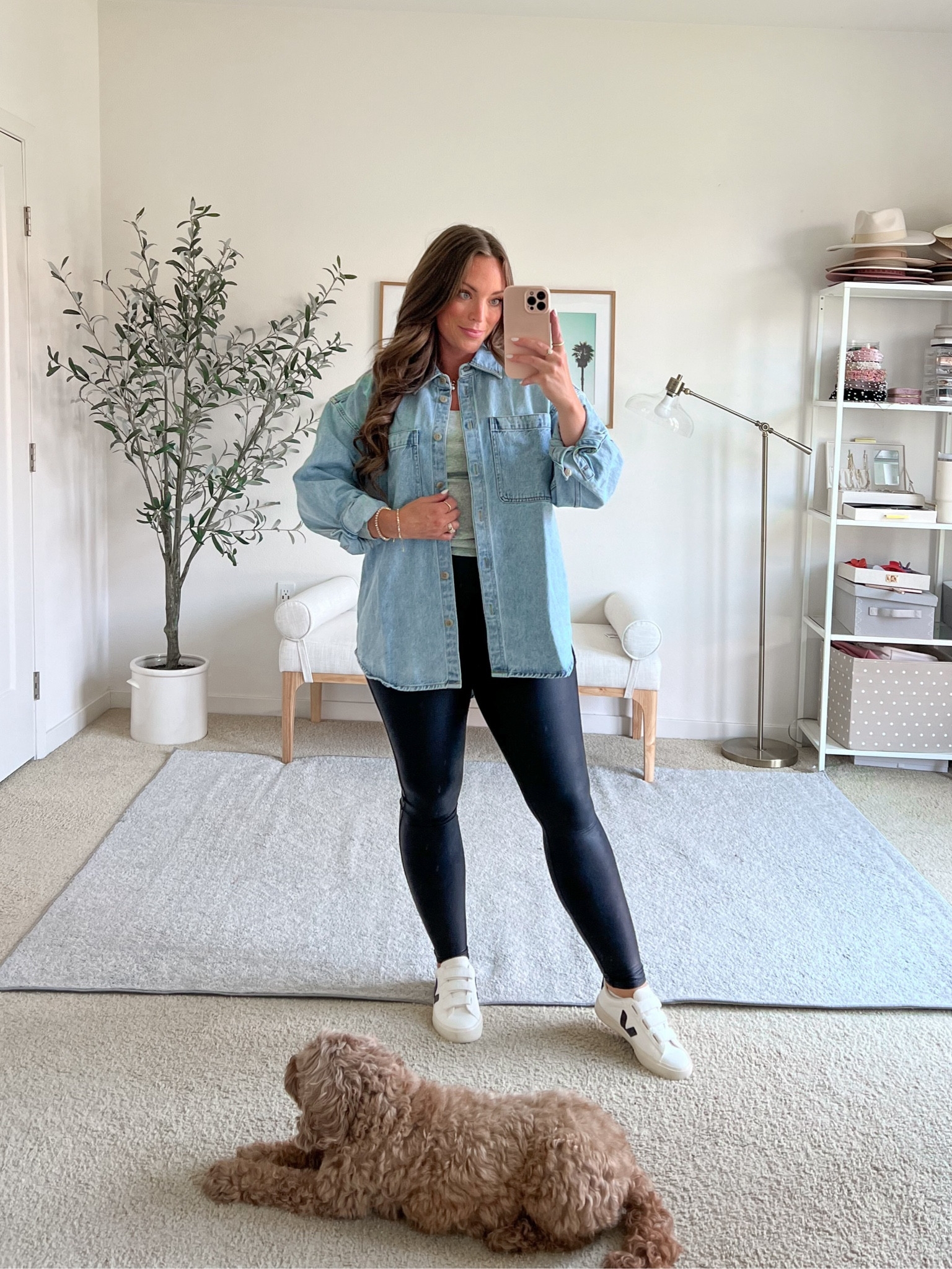 Easy casual fall outfit! Spanx leggings I wear a medium, true to size. Jean shacket I sized up to a large, long sleeve tee is Pima cotton - SO SOFT! Wearing a medium 

#LTKxNSale #LTKMidsize #LTKFindsUnder100