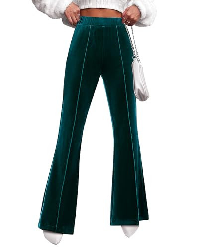 GRAPENT Women's Stretch Velvet Flare Pants - Dark Green, Size 12/14 | Amazon (US)