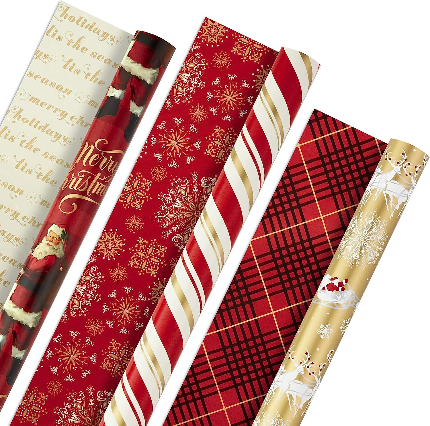 Amazon.com: Hallmark Christmas Reversible Wrapping Paper, Classic Santa (Pack of 3, 120 sq. ft. t... | Amazon (US)