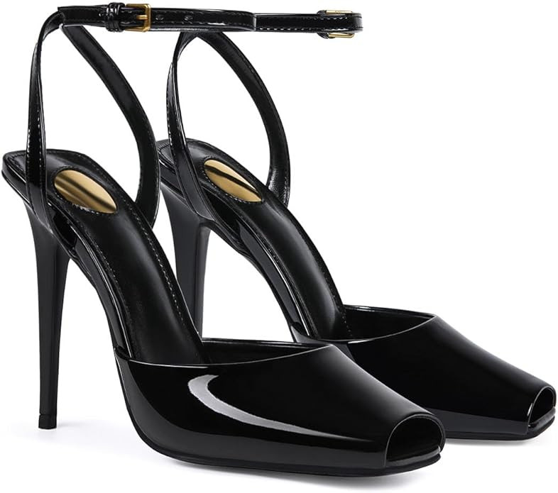 Womens Square Peep Toe Stiletto High Heels Ankle Strap Kitten Heels Sandals Backless Buckle Dress... | Amazon (US)