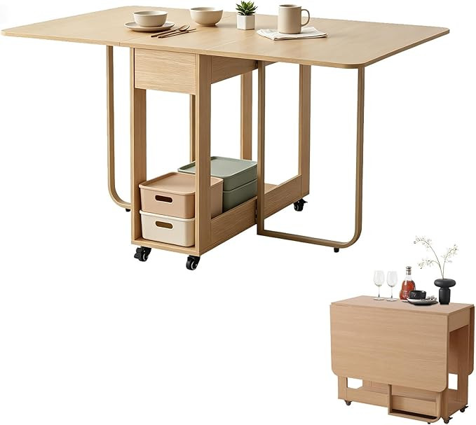 Folding Dining Room Table for 4/6 with 35.4" Extra Wide Space Saving Drop Leaf Table with Lockabl... | Amazon (US)