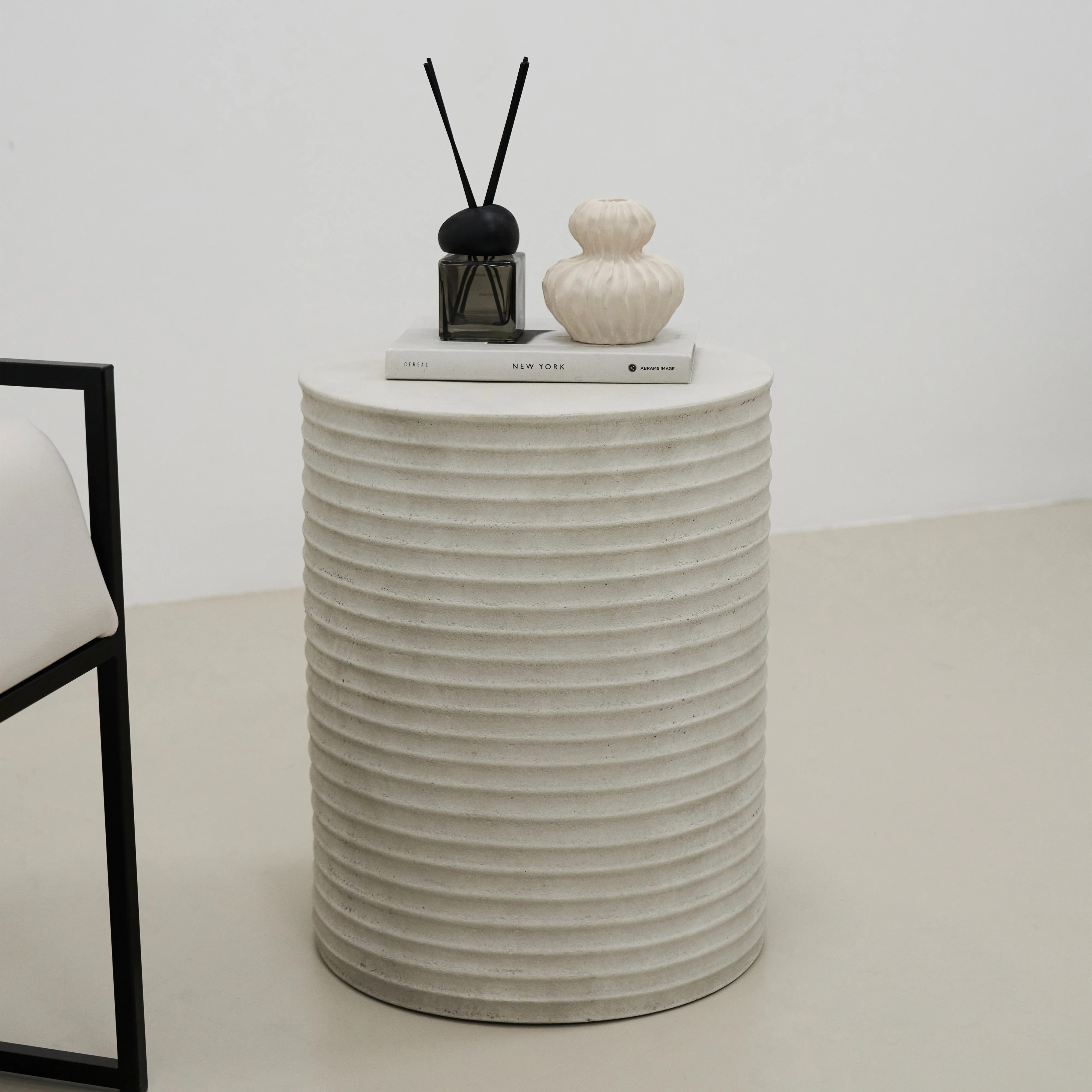 Raya - Minimal Concrete Ribbed Side Table | William Wood