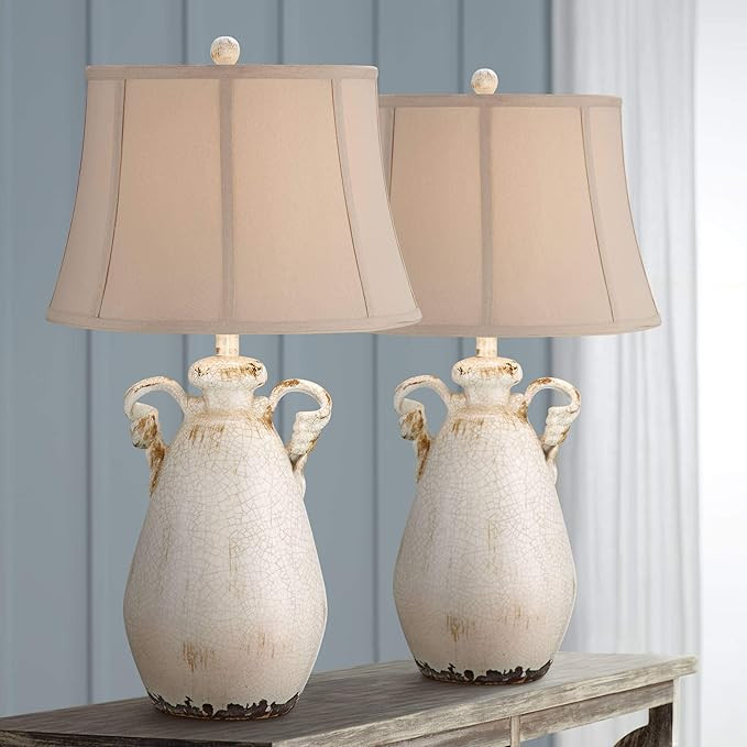 Regency Hill Isabella Rustic Country Cottage Table Lamps Set of 2 29" Tall Crackled Ivory Glaze C... | Amazon (US)