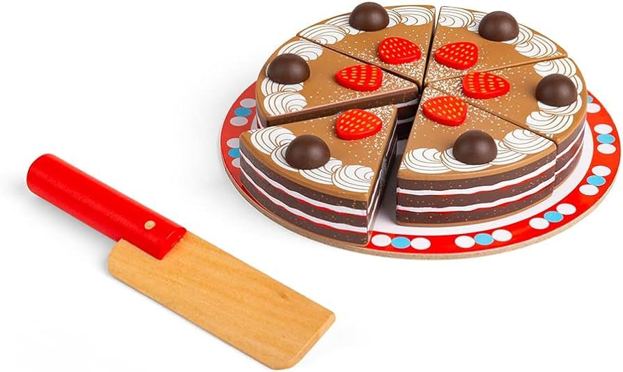Bigjigs Toys Wooden Chocolate Cake with Cake Slicer - Play Food Toys | Amazon (US)