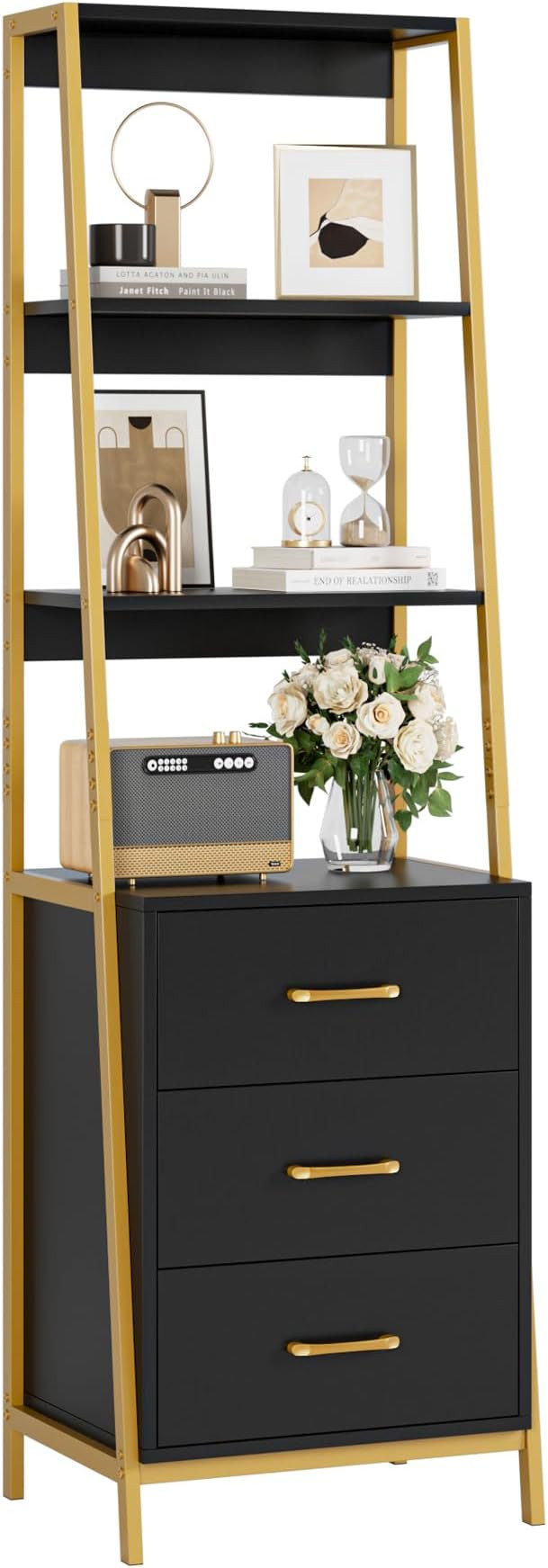 HITHOS 4-Tier Bookshelf, Tall Bookcase with 3 Wooden Drawers, Modern Ladder Book Shlef Storage Or... | Amazon (US)