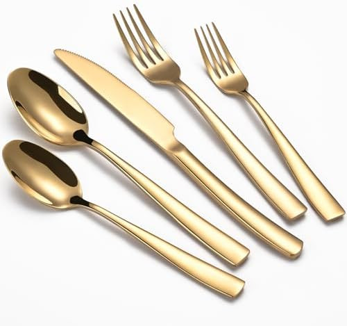 40-Piece Gold Silverware Set, Heavy Duty Stainless Steel Flatware Cutlery Set Service for 8, Food... | Amazon (US)