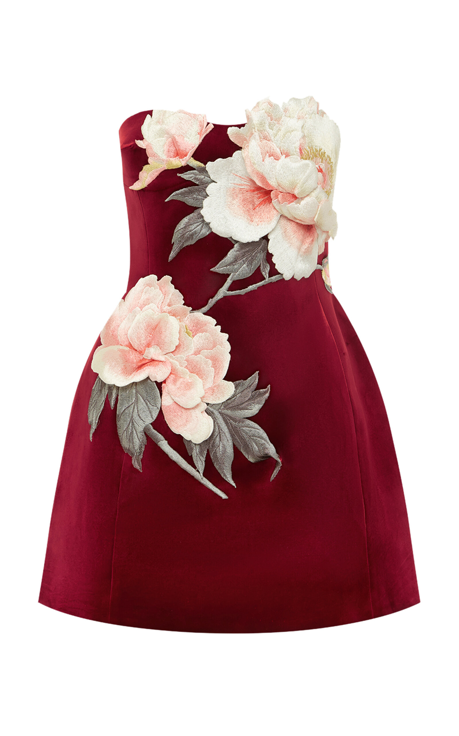 Leo Lin - Exclusive Rosanne Floral-Appliquéd Velvet Bustier Mini Dress - Red - AU 8 - Moda Operandi | Moda Operandi (Global)
