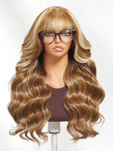 UNICE Bye Bye Knots Honey Blonde Highlights Fluffy Loose Wave Curtain Bangs Wig Pre Everything Glueless 13x4 Lace Front Wigs Pre Plucked Bleached Knots Ready to Wear Wig 150% Density 20 Inch | Amazon (US)