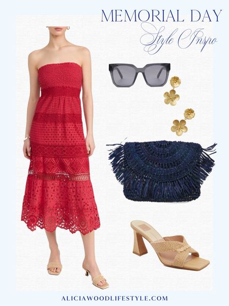Memorial Day outfit!

Red midi strapless dress 
Navy straw clutch
Neutral raffia sandal 
Gold floral drop earring 
Black sunglasses 

Red white and blue outfit
Patriotic outfit 
4th of July outfit 
Olympic outfit 
USA Olympic outfit 

#LTKSeasonal #LTKStyleTip #LTKOver40