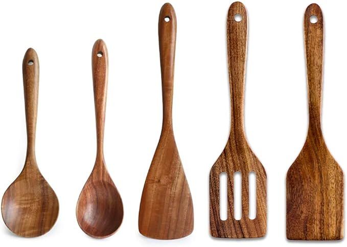 5 Pcs Luxury Wooden Kitchen Utensils Spoons Non Stick Spatula Cooking Utensils Set-Best Wood Spat... | Amazon (US)