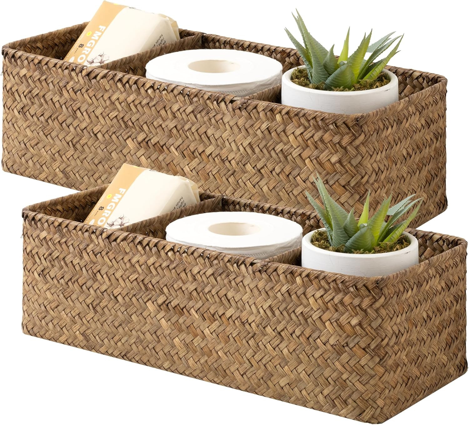StorageWorks Toilet Paper Basket, 3-Section Toilet Tank Basket, Seagrass | Amazon (US)