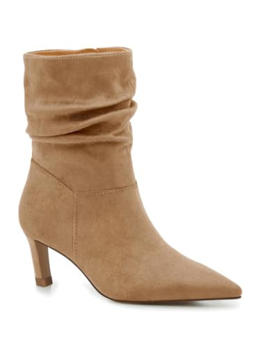 Coutgo Women's Slouch Ankle Boots Kitten Low Heel Pointed Toe Zip Booties | Amazon (US)