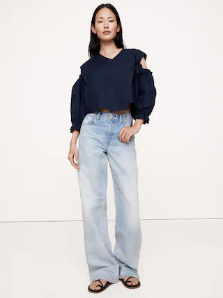 Cotton Poplin Puff-Sleeve Cropped Top | Banana Republic (US)