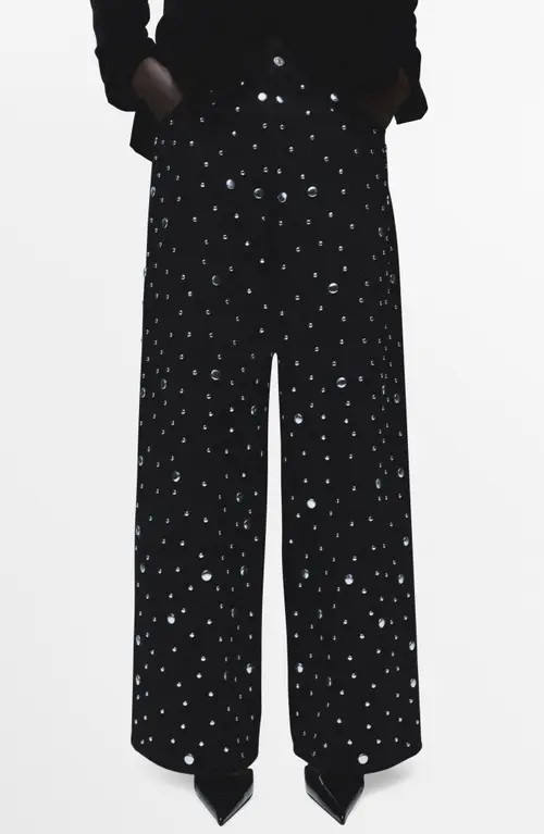 MANGO Stud Accent Straight Leg Jeans in Black Denim at Nordstrom, Size 4 | Nordstrom