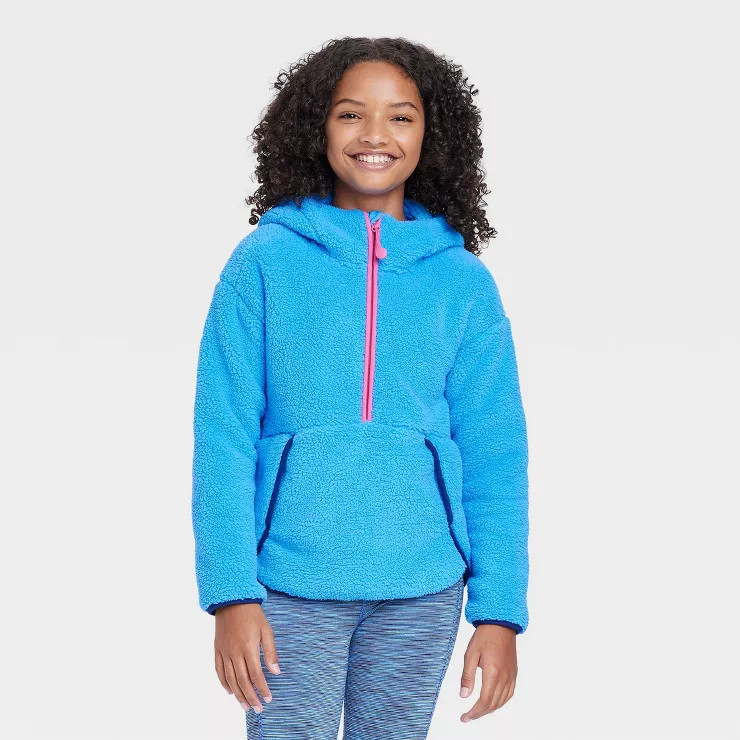 Girls' Faux Shearling Fleece 1/2 Zip Pullover Sweatshirt - All in Motion™ | Target