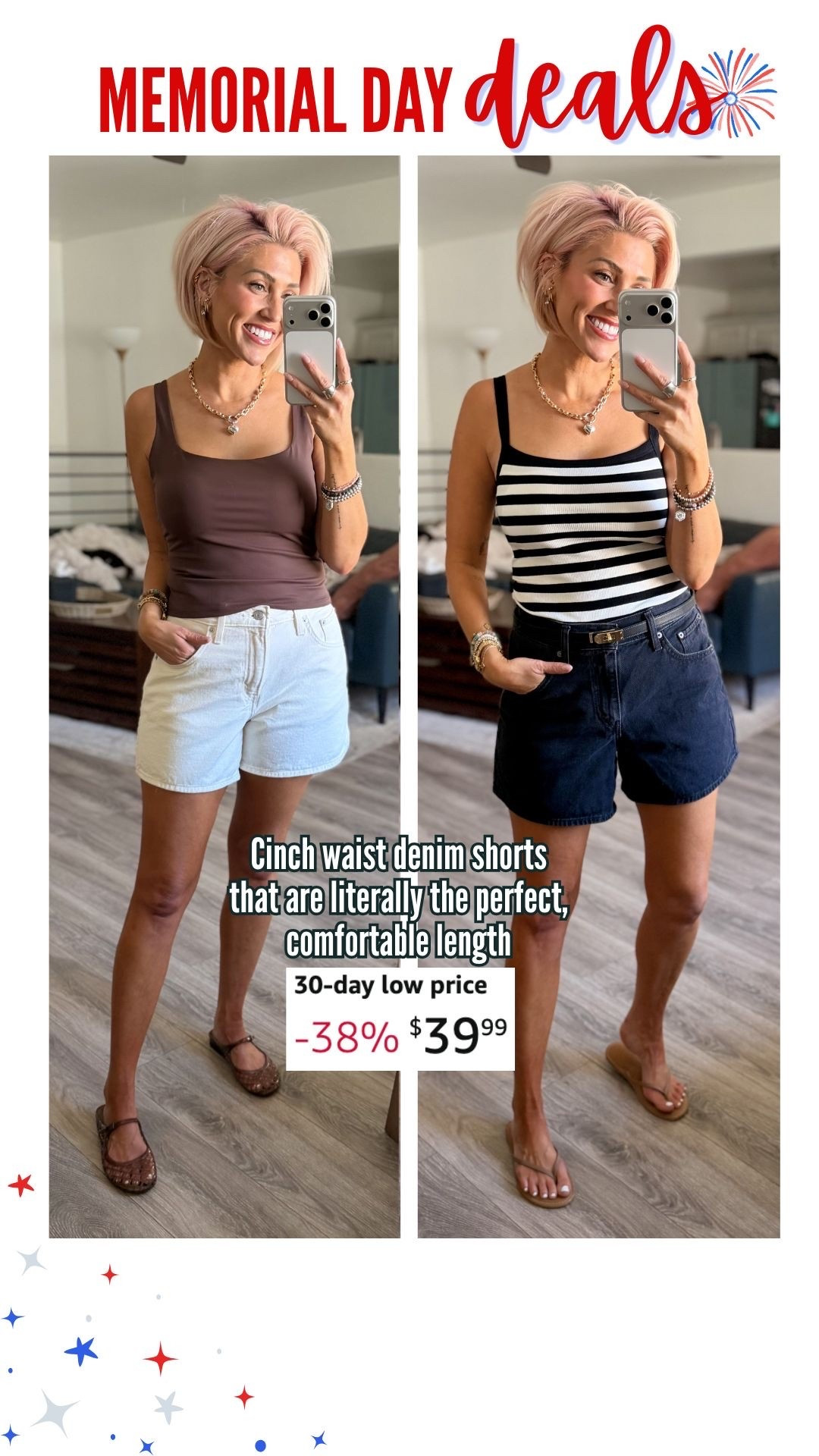 The *new* cinch waist Levi shorts are seriously so good!! Wearing the 28 in the shorts and small in both tops (with built in bras)

#LTKootd #LTKgrwm #LTKSaleAlert