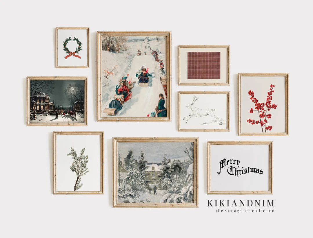 Vintage Christmas Prints Gallery Wall Set  Set of 9 Christmas - Etsy | Etsy (US)