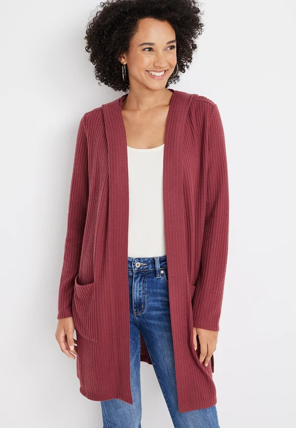 Hooded Waffle Cardigan | Maurices