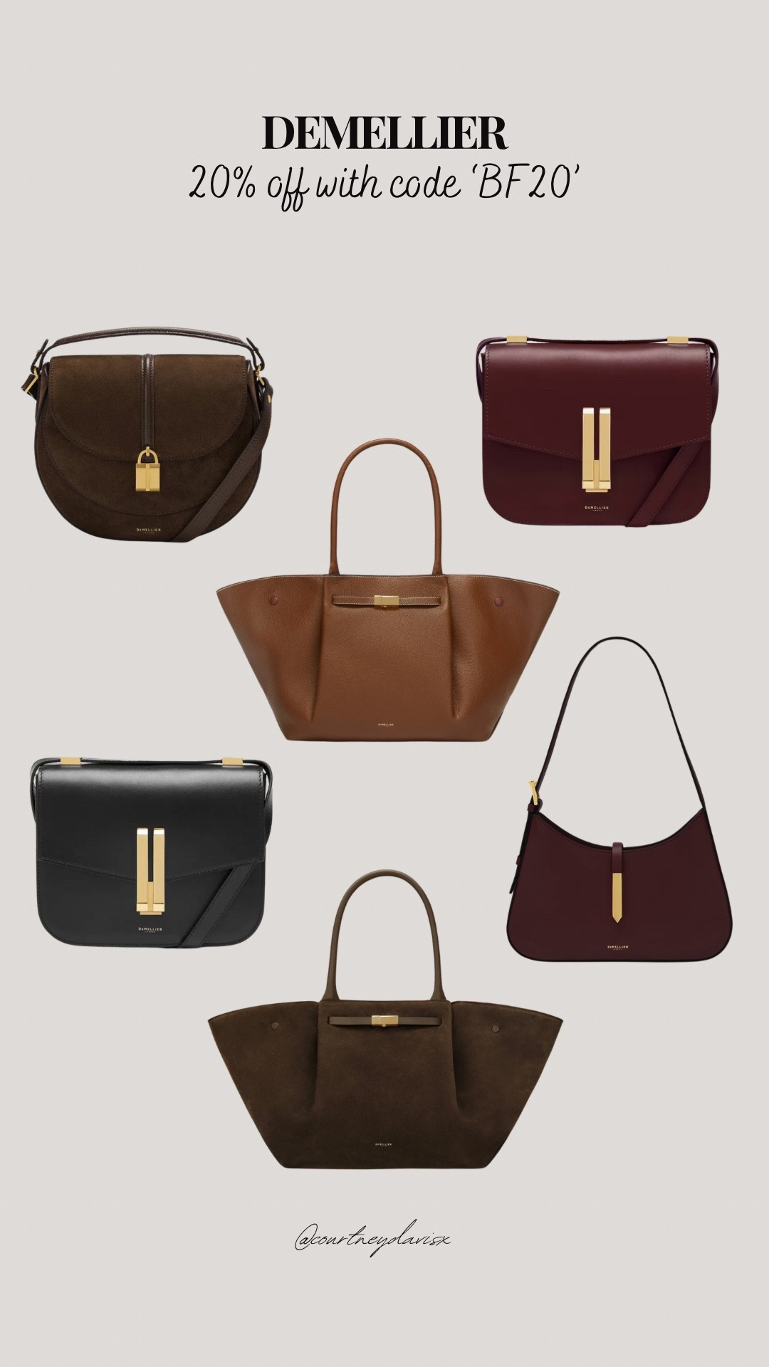 20% off Demellier with code BF20 - gorgeous quality bags, discount is sitewide too!

Demellier, handbag, suede bag, crossbody bag, tote bag, brown suede bag, leather bag, Black Friday 

#LTKCyberWeek #LTKuk #LTKbag