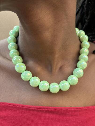 1pc Exaggerated Colorful Acrylic Beaded Necklace, Fashion Geometric Round Beads Choker Necklace For Women Handmade Jewelry For Festive Or Everyday Wear, Y2K Aesthetic | SHEIN