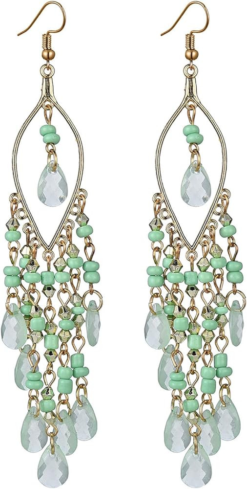Long Beaded Tassel Earrings Bohemia Native Tassel Drop Earrings Handmade Seed Bead Tribal Dangle ... | Amazon (US)