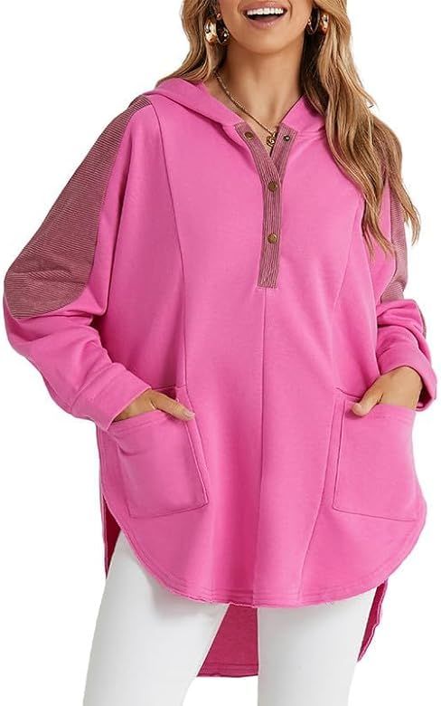 Nicfazy Womens Oversized Hoodie Sweatshirt Casual Long Sleeve Button Pullover Tops Fall Outfits | Amazon (US)