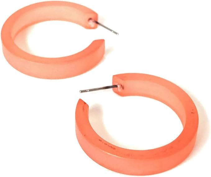 Coral Small Classic Hoops | Peach Frosted Vintage Lucite Hoop Earrings - SMCL-OR-1 | Amazon (US)