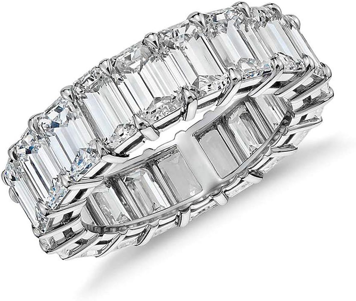 Sterling Silver Emerald Cut Eternity Band Cz Ring - Beautifully Crafted Eternity Ring with Emerald C | Amazon (US)