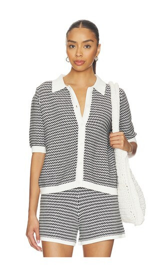 Varley Gaelle Polo Knit Top in Black,White. - size S | Revolve Clothing (Global)
