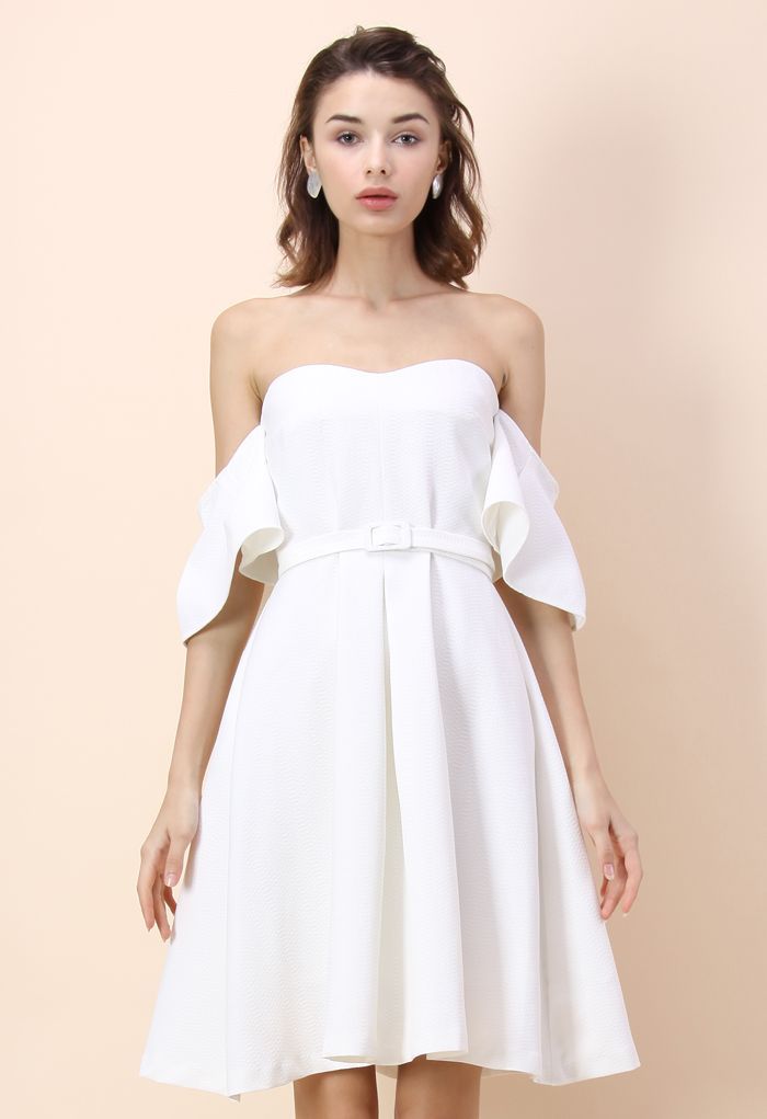 Classy Glitz Off-shoulder Dress in White | Chicwish