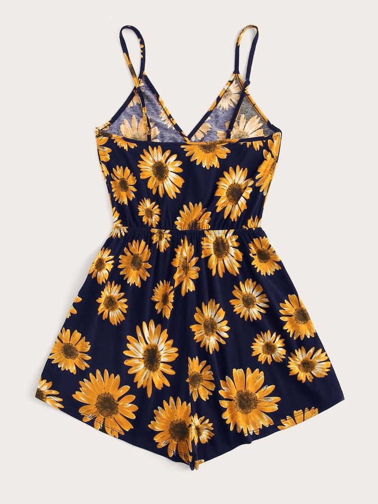 Surplice Neck Sunflower Print Cami Romper | SHEIN