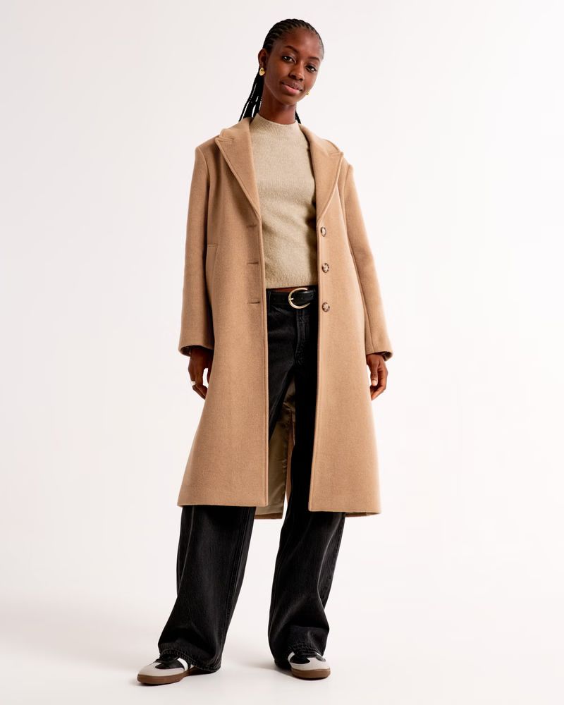 Women's Wool-Blend Tailored Topcoat | Fall Coat | Wool Coat | Trench Coat | Abercrombie & Fitch (US)